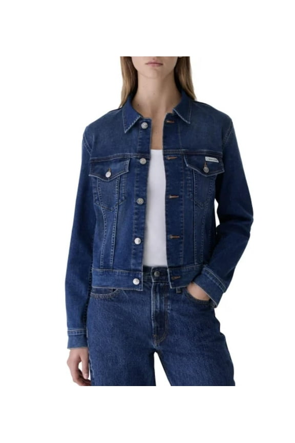 Women's Long Sleeve Button Up Denim Classic Trucker Jacket (Storm Blue, Medium)