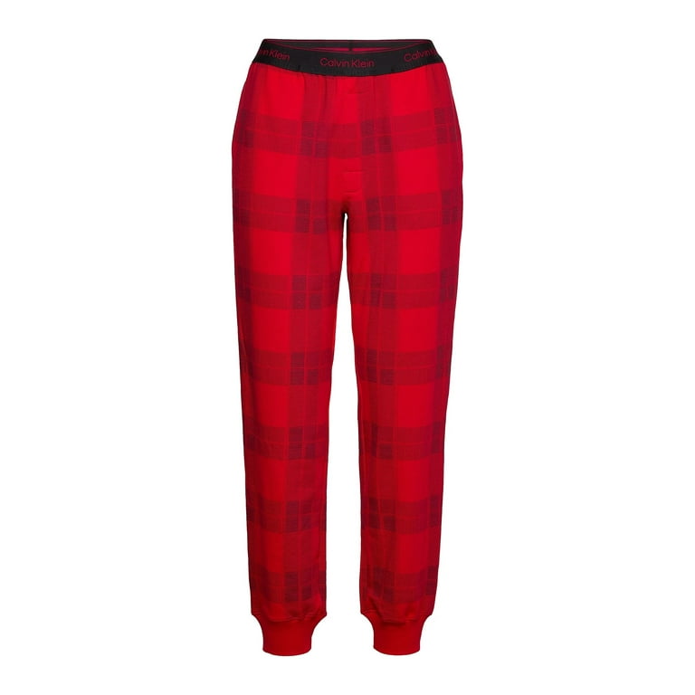 Calvin Klein Women's Lounge Holiday Plaid Joggers Pajama Pants (Medium,  Red) 
