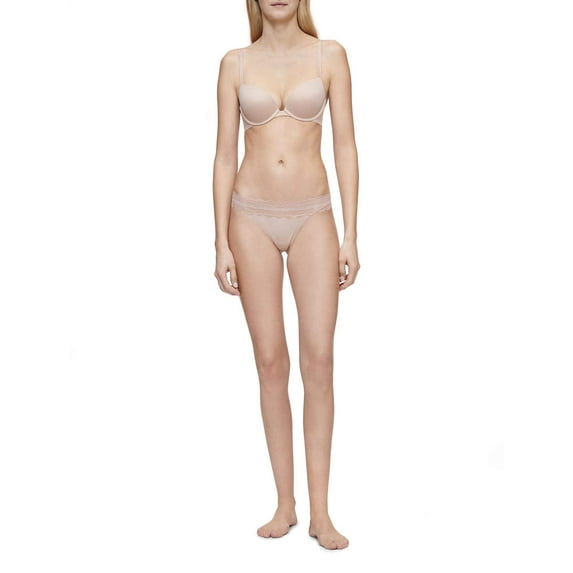 Calvin Klein Women's Micro with Lace Band Thong Panty, Bare, XL