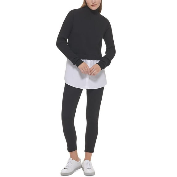 Calvin Klein Women's Mixed Media Long-Sleeve Sweater Black Large B4HP $90