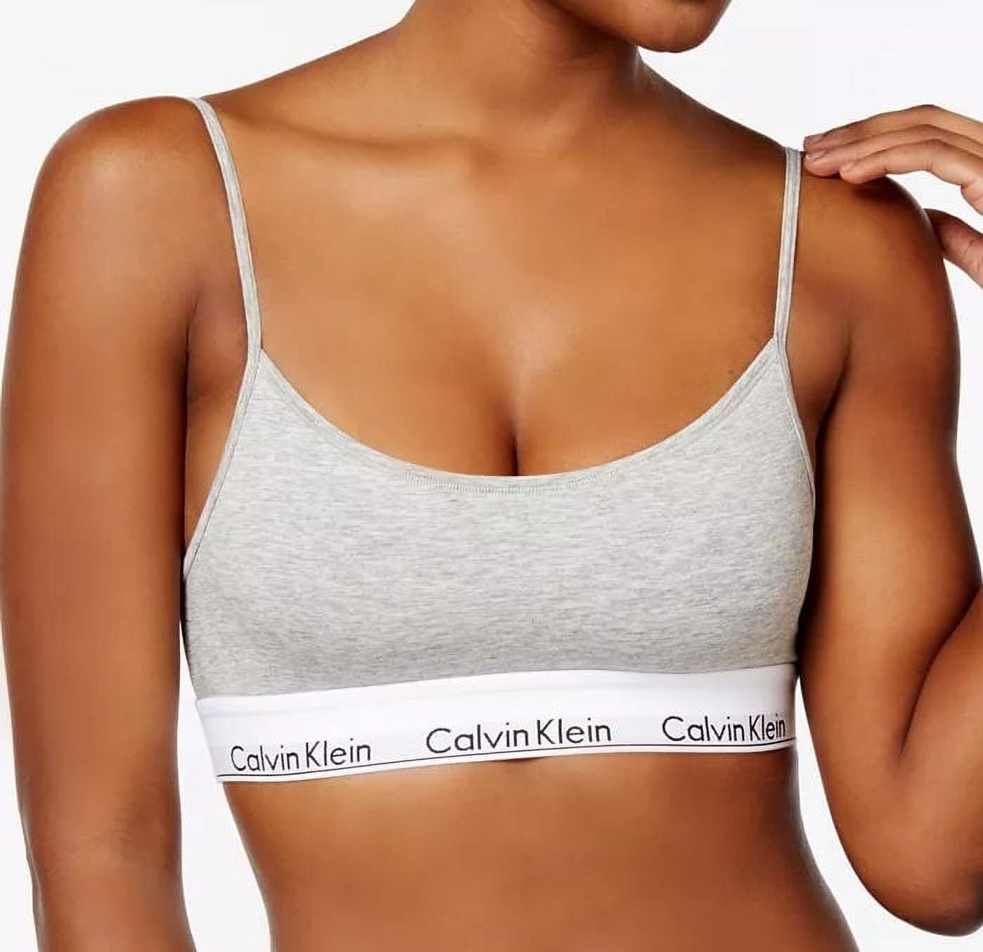 Calvin Klein Women's Modern Cotton Skinny Strap Bralette Grey, Large 28B 26C  34D 