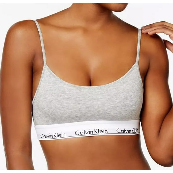 Calvin Klein Women's Modern Cotton Skinny Strap Bralette Grey, XL 40C 28D 36DD