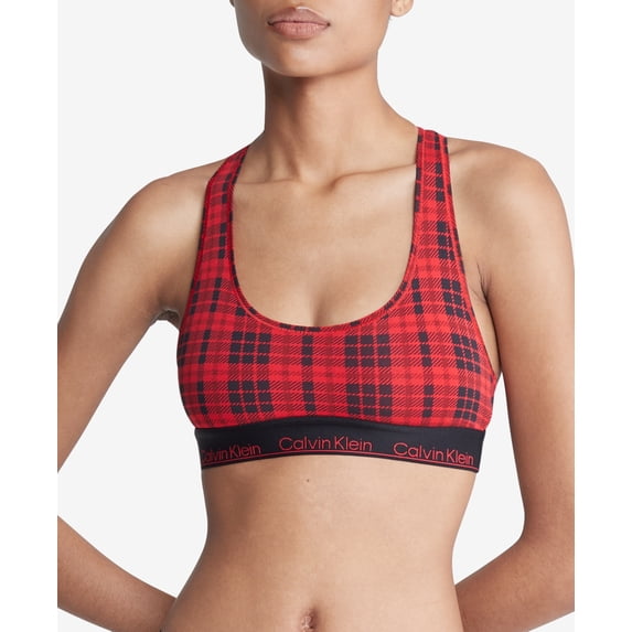 Calvin Klein Women's Modern Cotton Unlined Wireless Bralette, Plaid Rouge, S