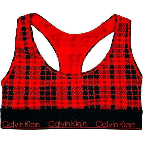 Calvin Klein Women's Modern Cotton Unlined Wireless Bralette, Plaid Rouge, XS
