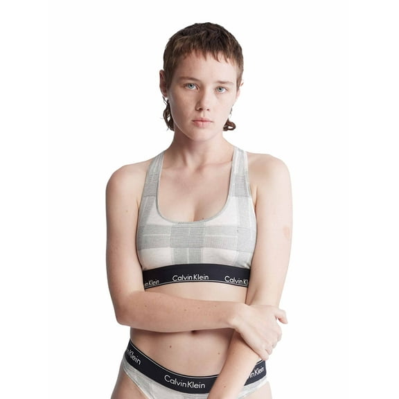 Calvin Klein Women's Modern Cotton Unlined Wireless Bralette, Textured Plaid Oatmeal, X-Small