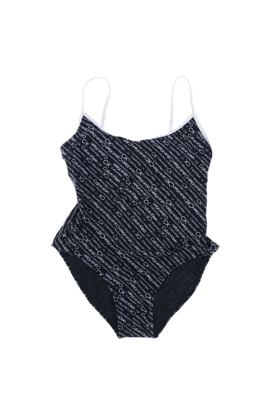 Women's One-Piece Swimsuit Bathing Suit Logo Black White New