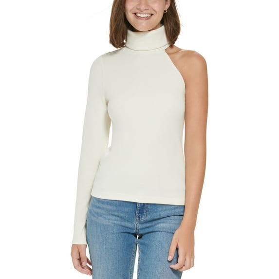 Calvin Klein Women's One Shoulder Turtleneck Top White Size Medium