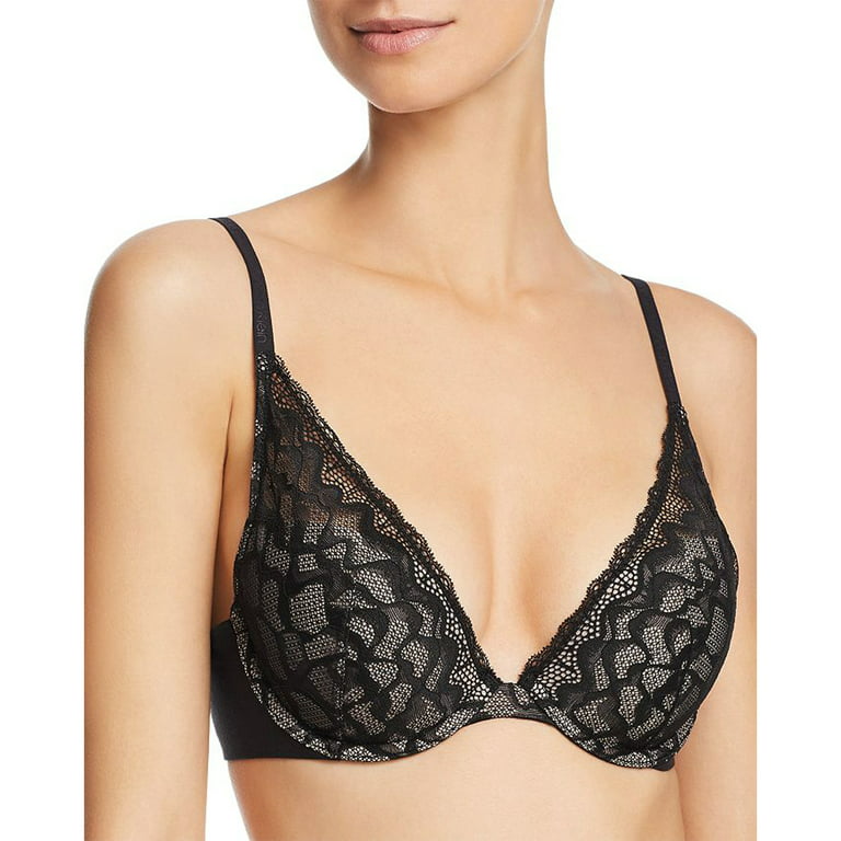 Calvin Klein Women's Perfectly Fit Lace Lined Plunge Bra, Black, 32C