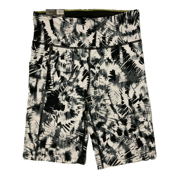 Calvin Klein Women's Performance High Waist 9" Printed Bike Shorts w/ Pocket (Black/White, S)