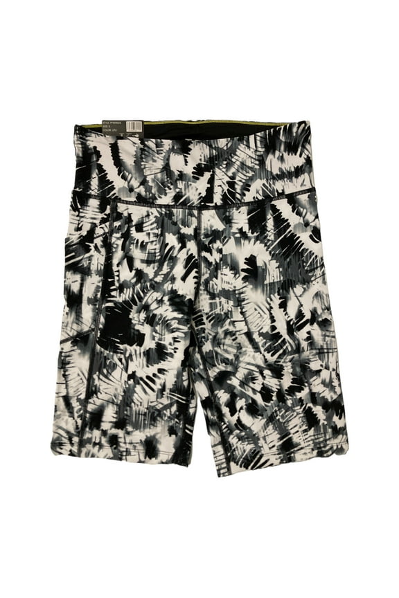 Women's Performance High Waist 9" Printed Bike Shorts w/ Pocket (Black/White, S)