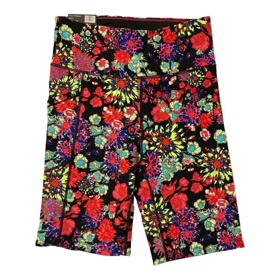 Calvin Klein Women's Performance High Waist 9" Printed Bike Shorts w/ Pocket (Floret Pop Pink, XL)