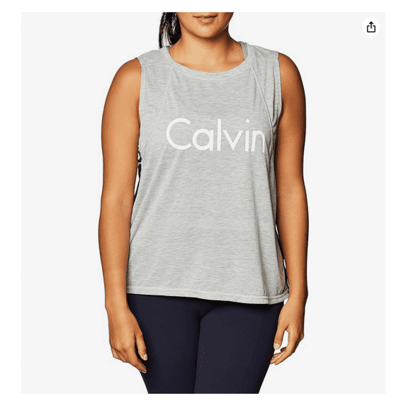 Calvin Klein Women's Performance Racing-Stripe Cropped Tank Top 2XL/Grey