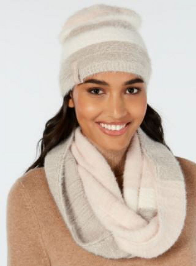 Calvin Klein Women's Pink 2-Pc Color Block Fuzzy Knit Neck Scarf, One Size