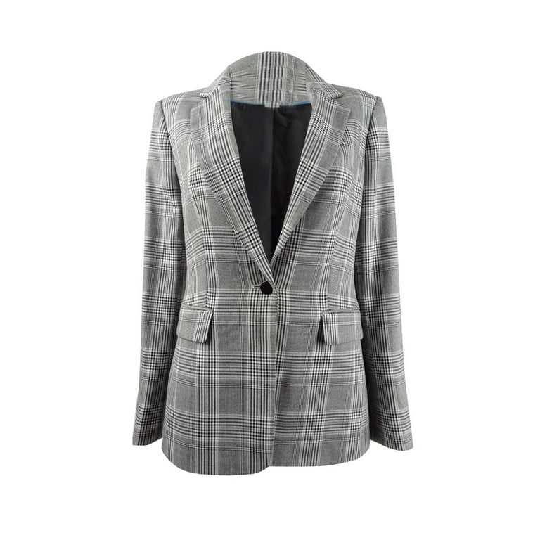 Calvin Klein Women s Plaid One Button Blazer 12 Charcoal Multi