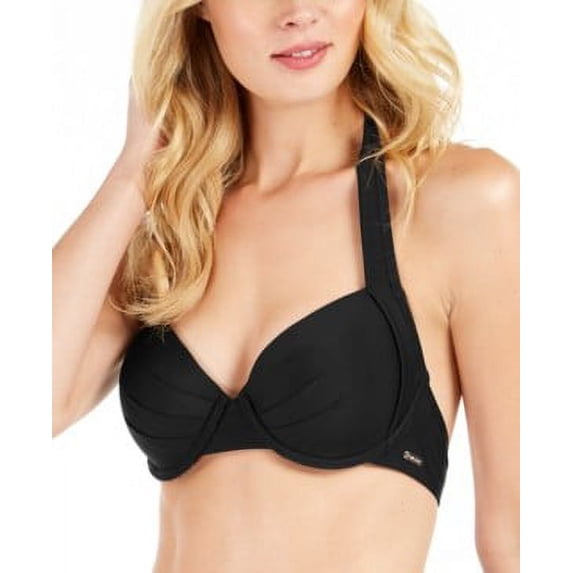 Calvin Klein Women's Pleated Convertible Underwire Bikini Top Swimsuit Black Size Large