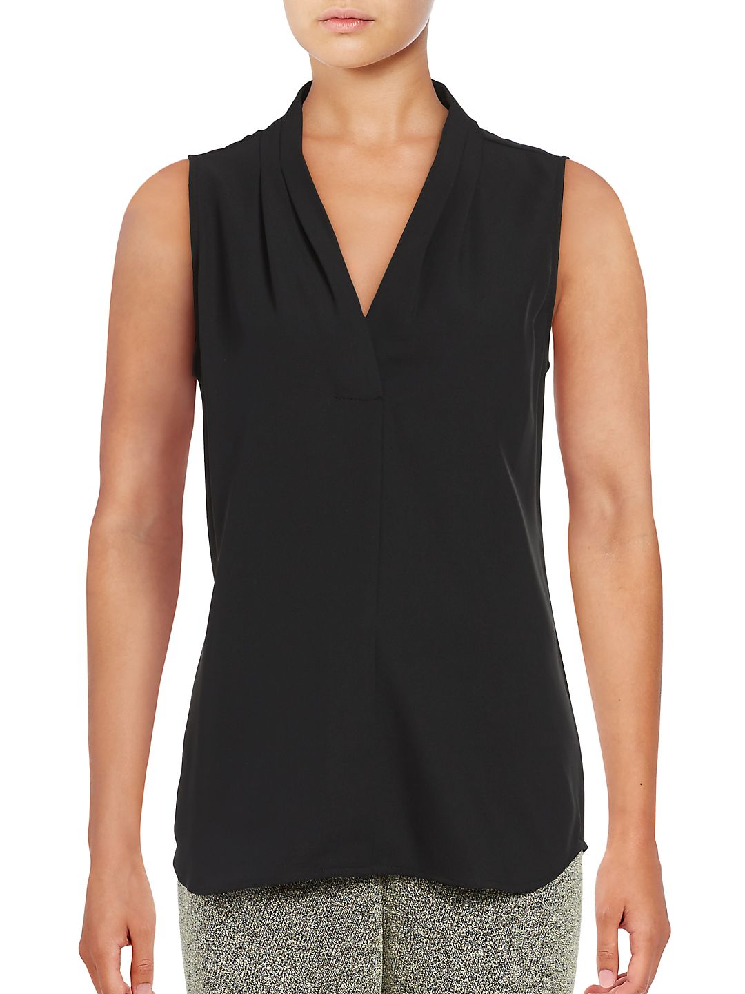 Calvin Klein Women s Pleated V Neck Shell Black Size Medium
