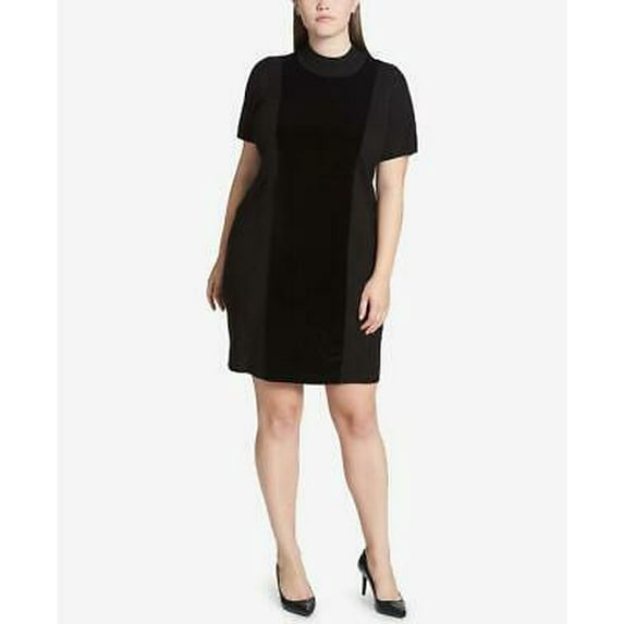 Calvin Klein Women's Plus Black Mock Neck Velvet Front Sweater Dress Size 0X