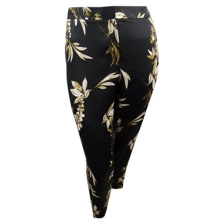 Calvin Klein Women's Plus Size Floral-Print Straight-Leg Pants (22W Camel/Black)