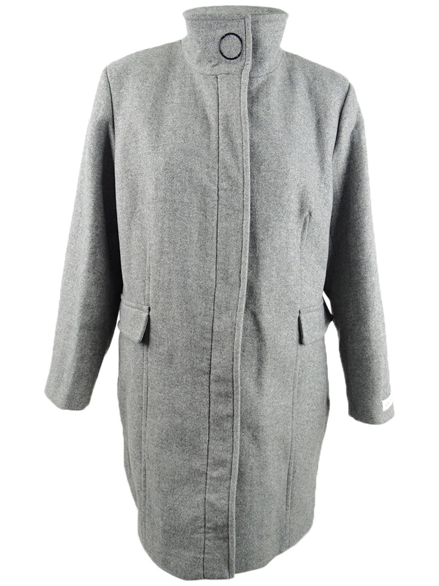 Calvin Klein Women s Plus Size Stand Collar Walker Coat 2X Grey Heather Black
