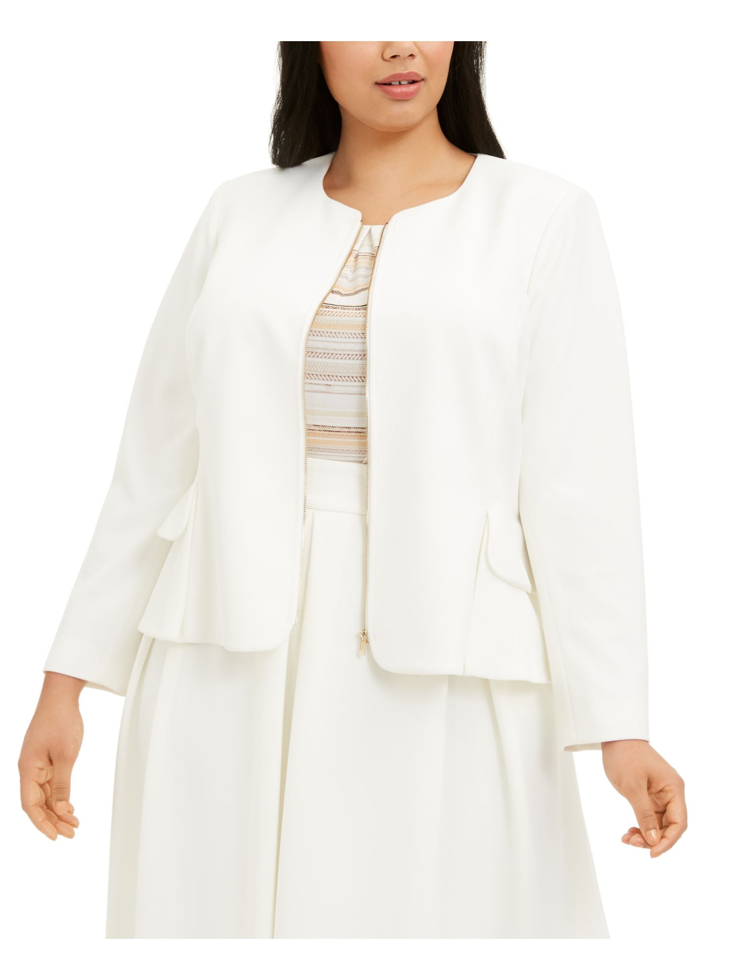 Calvin Klein Women's Plus Size Zip-Front Scuba Jacket (14W, Cream)