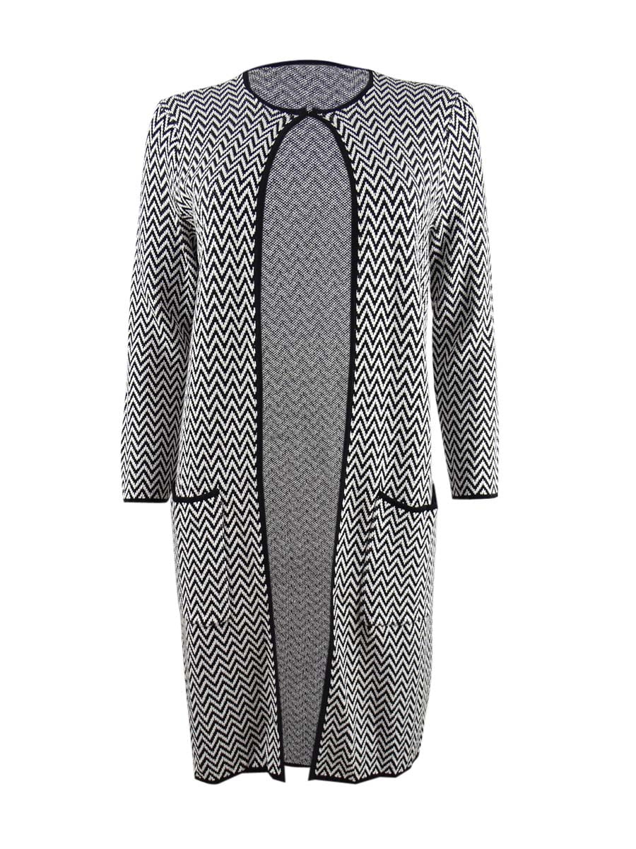 Calvin Klein Women's Printed Open-Front Cardigan (S, Black/Cream