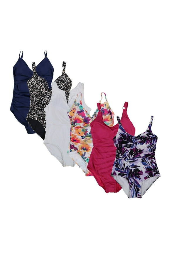 Women's Printed Twist-Front One-Piece Swimsuit , Black Multi , 8