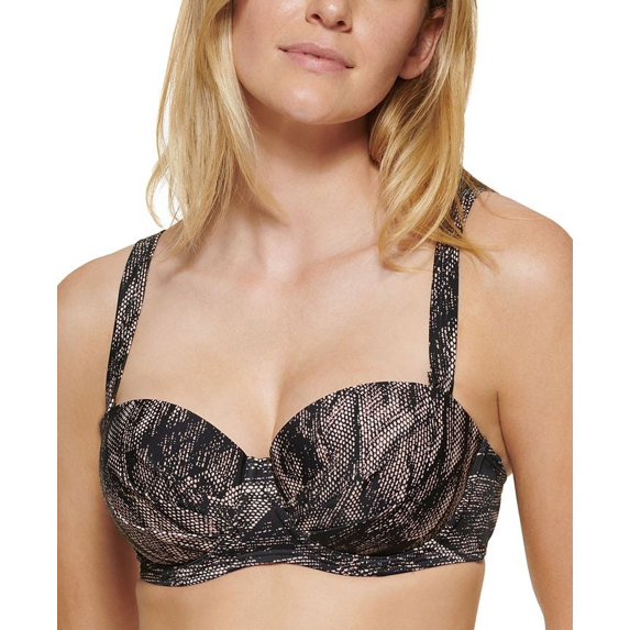 Calvin Klein Women's Printed Underwire Balconette Bikini Top Swimsuit Gray Multi Size X-Large