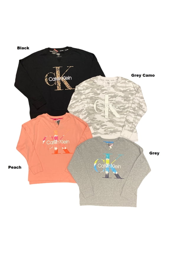 Women's Pullover Big Logo Relaxed Fit Sweatshirt w/ Side Slits (Peach, L)