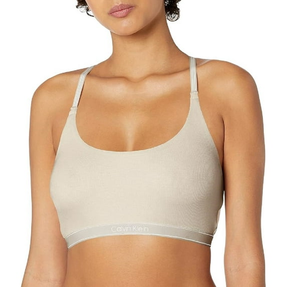 Calvin Klein Women’s Pure Ribbed Natural Lift Unlined Bralette, White, Large