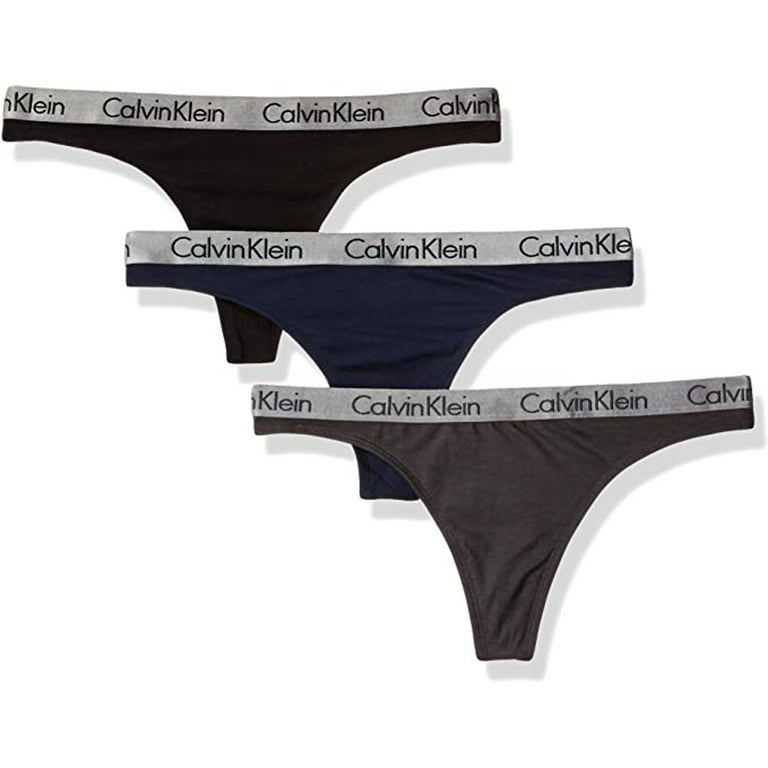 Calvin Klein Women's Radiant Logo Cotton 3 Pack Thong Panty, Black/Gray,  X-Large
