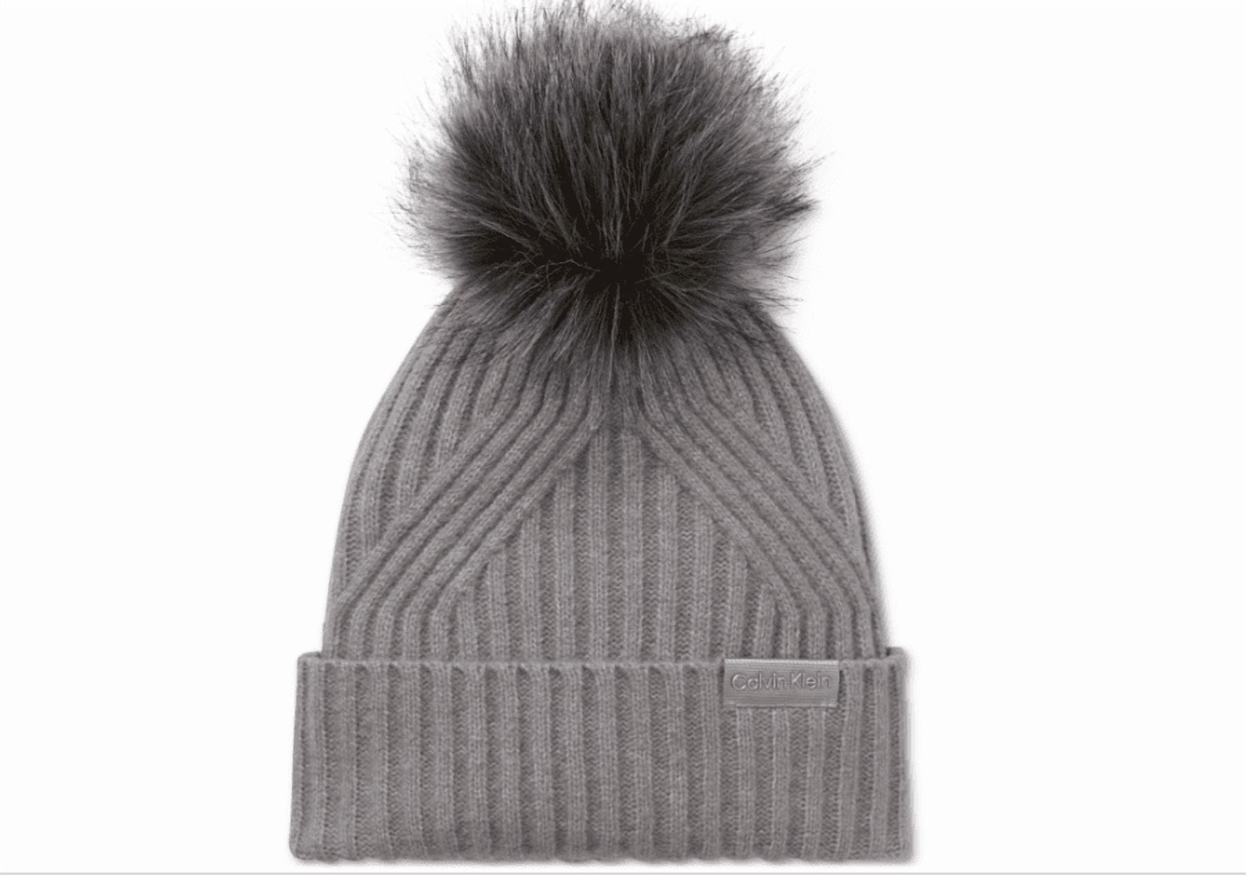 New Calvin Klein Hat Women’s Gray Lined Knit Winter Casual Beanie Hat With Pom Calvin Klein Gray Beanie Hats for Women for sale | eBay main image 2