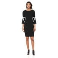 thumbnail image 1 of Calvin Klein Women's Ribbon Bell-Sleeve Sheath Dress (4, Black/White), 1 of 2