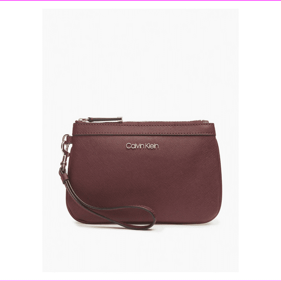 Calvin Klein Women's Saffiano Leather Large Zip Wristlet Merlot