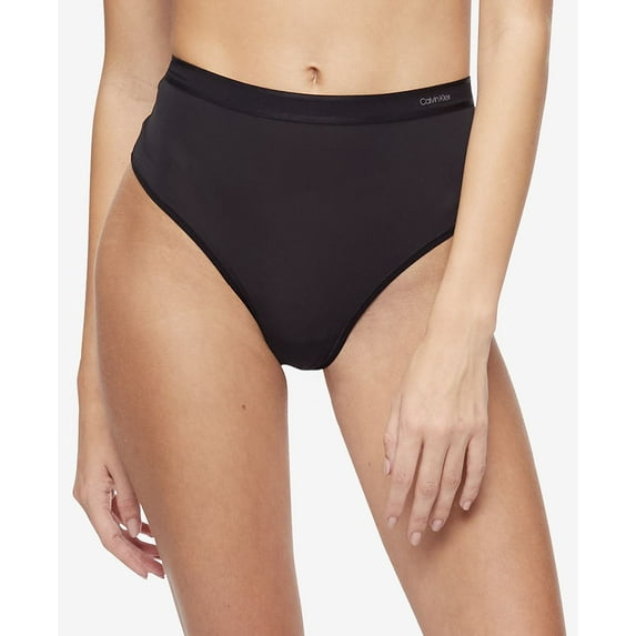 Calvin Klein Women's Second Skin High Waist Thong Underwear, Black, Size Large