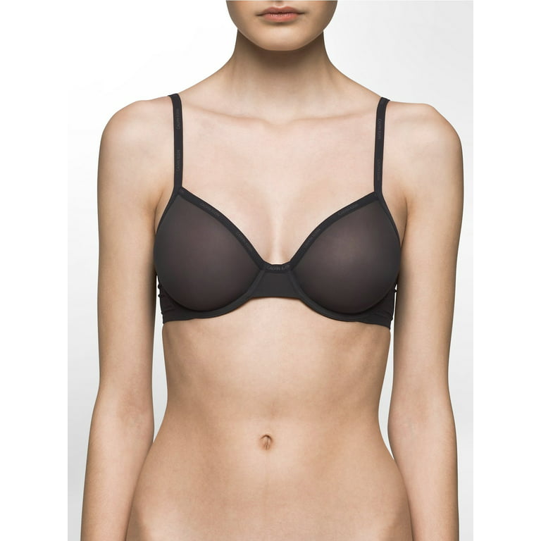 Calvin Klein Women's Sheer Marquisette Unlined Demi Bra, Black, 36C 