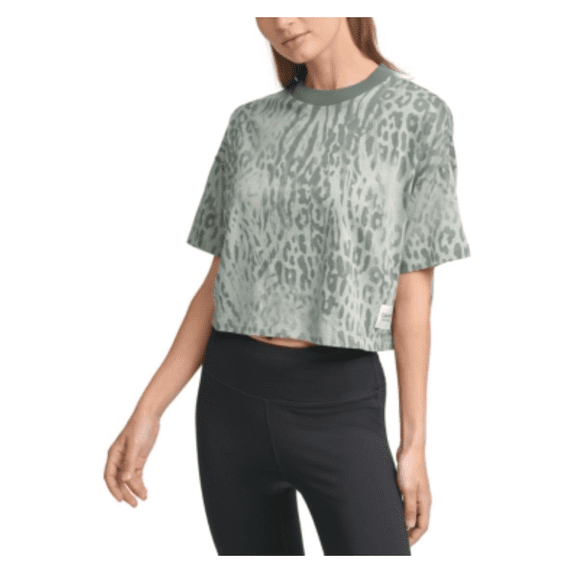 Calvin Klein Women's Short Sleeve Animal Print Cropped Top, Green, L