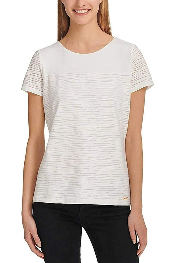 Women's Short Sleeve Knit Top, Soft White, Size Medium