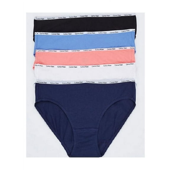Calvin Klein Women's Signature Cotton Bikini - 5 Pack, Navy/Peri/Salmon/White/Black, Large