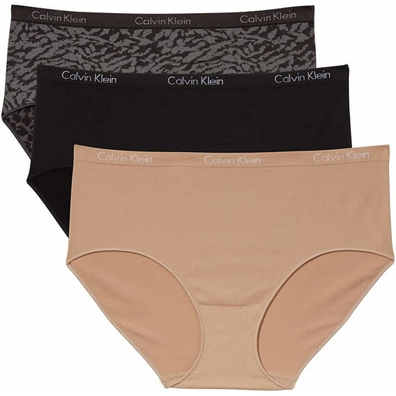 Calvin Klein Women's Size Large 3 Pack Seamless Modern Brief, Black-Nude-Print