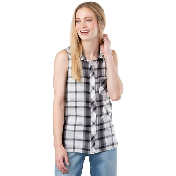 Calvin Klein Women's Sleeveless Buttondown Shirt, Beige  Black,M - US