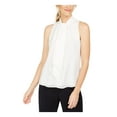 thumbnail image 1 of CALVIN KLEIN Womens White Tie Neck Sleeveless Mock Wear To Work Tank Top Petites PXS, 1 of 4