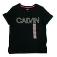 thumbnail image 1 of Calvin Klein Women's Soft Crew Neck Rolled Sleeve Graphic Logo T-shirt (Black/White, XS), 1 of 3