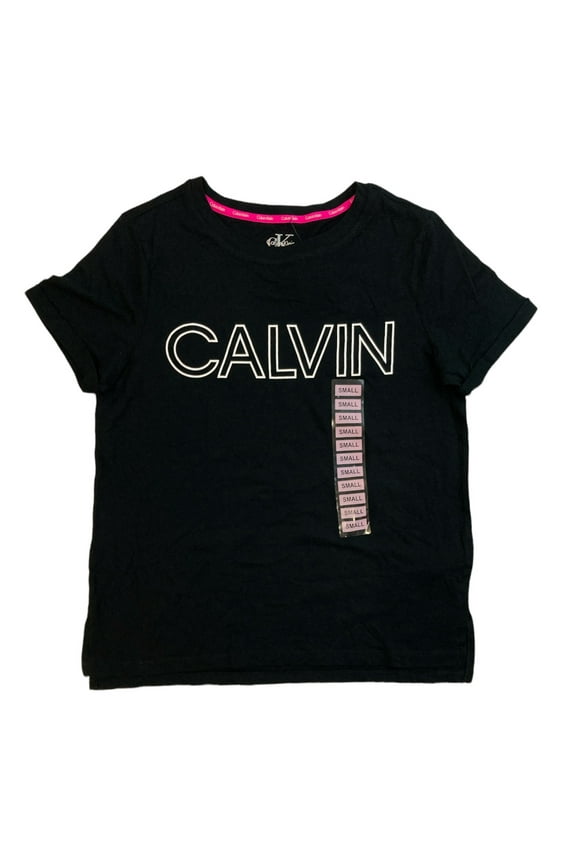 Women's Soft Crew Neck Rolled Sleeve Graphic Logo T-shirt (Black/White, XS)