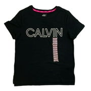 Calvin Klein Women's Soft Crew Neck Rolled Sleeve Graphic Logo T-shirt (Black/White, XXL)