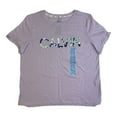 thumbnail image 1 of Calvin Klein Women's Soft Crew Neck Rolled Sleeve Graphic Logo T-shirt (City Tag Orchid, S), 1 of 4