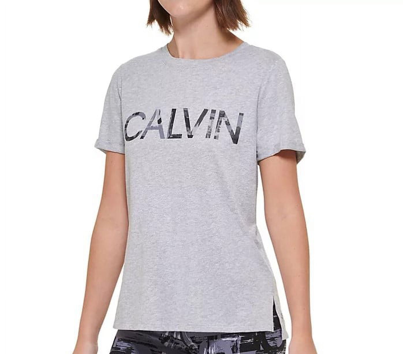 Soft T-shirt Klein Calvin Camo/White, Graphic M) Neck Sleeve (Americana Women\'s Crew Rolled Logo
