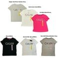 thumbnail image 1 of Calvin Klein Women's Soft Crew Neck Rolled Sleeve Graphic Logo T-shirt (Scribble Black/Peony, L), 1 of 2