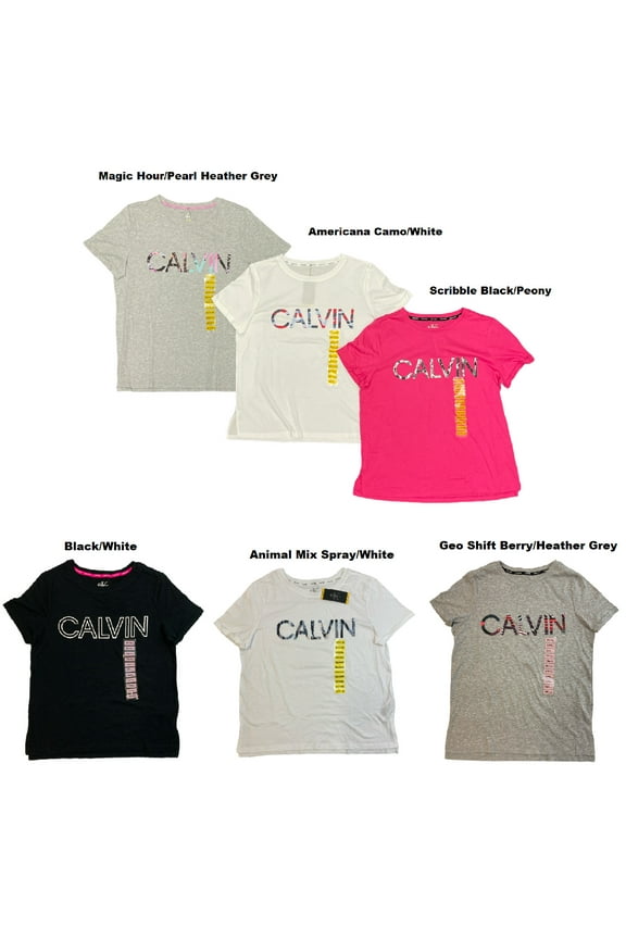 Women's Soft Crew Neck Rolled Sleeve Graphic Logo T-shirt (Scribble Black/Peony, S)