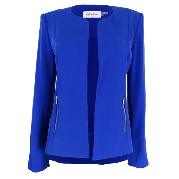 Calvin Klein Women's Solid Open Front Zip Pocket Blazer (4P, Electric Blue)