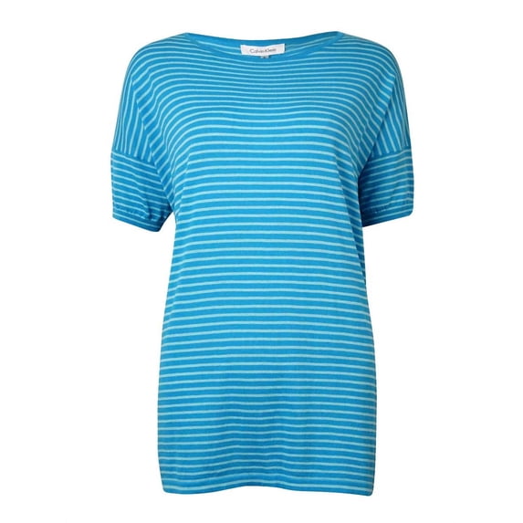Calvin Klein Women's Striped Knit Dolman Cotton Top (L, Pool Multi)